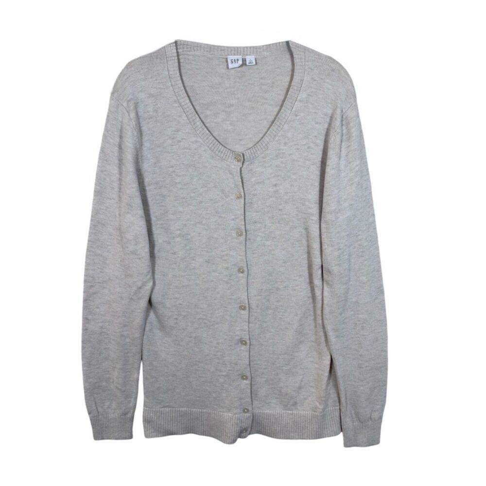 GAP Button Front Cardigan Long Sleeve Womens L Tall Heather Beige